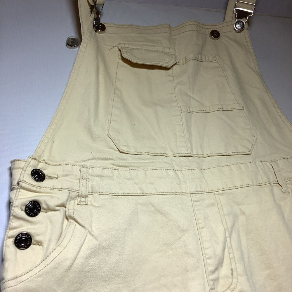 Beige Canvas Cotton Women's Overall Jumpsuit, Sleeveless, Straight Leg, Button - Picture 6 of 16